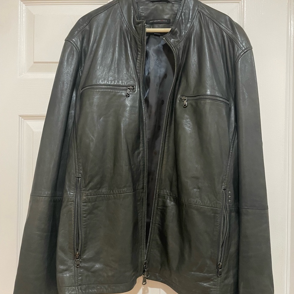 John Varvatos Dark Gray Leather Jacket